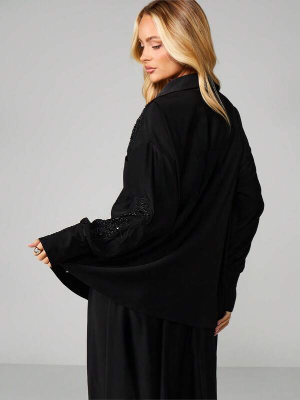 Missguided MISSGUIDED Embellished Satin Shirt With Sequin Details