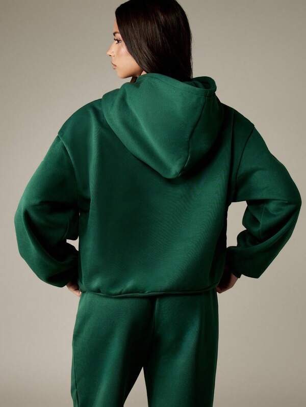Missguided MISSGUIDED Embossed Text Hoodie With Centre Pocket And Drawstring