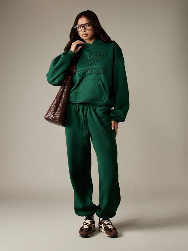 Missguided MISSGUIDED Embossed Text Hoodie With Centre Pocket And Drawstring