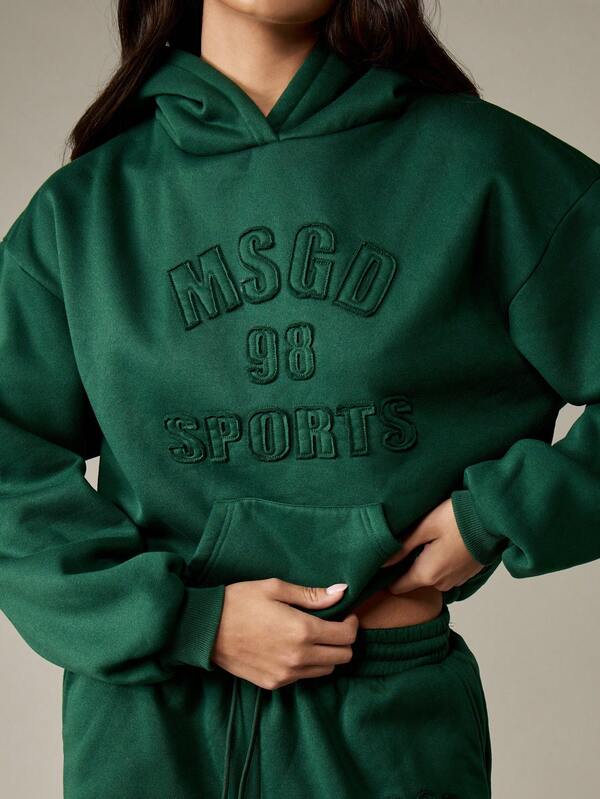 Missguided MISSGUIDED Embossed Text Hoodie With Centre Pocket And Drawstring