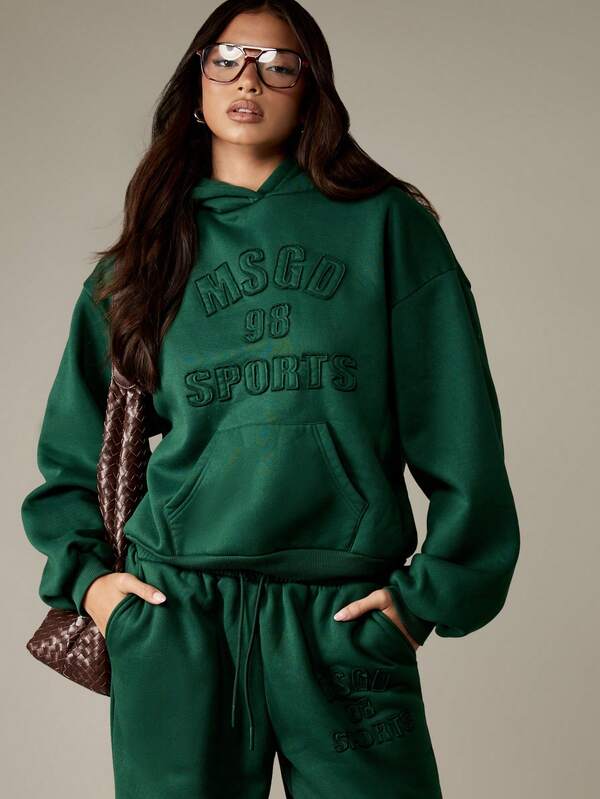 missguided MISSGUIDED Embossed Text Hoodie With Centre Pocket And Drawstring