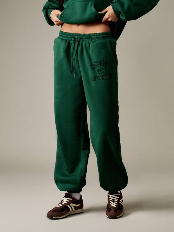 missguided MISSGUIDED Embroidered Baggy Jogger Pants With Cuffed Ankles