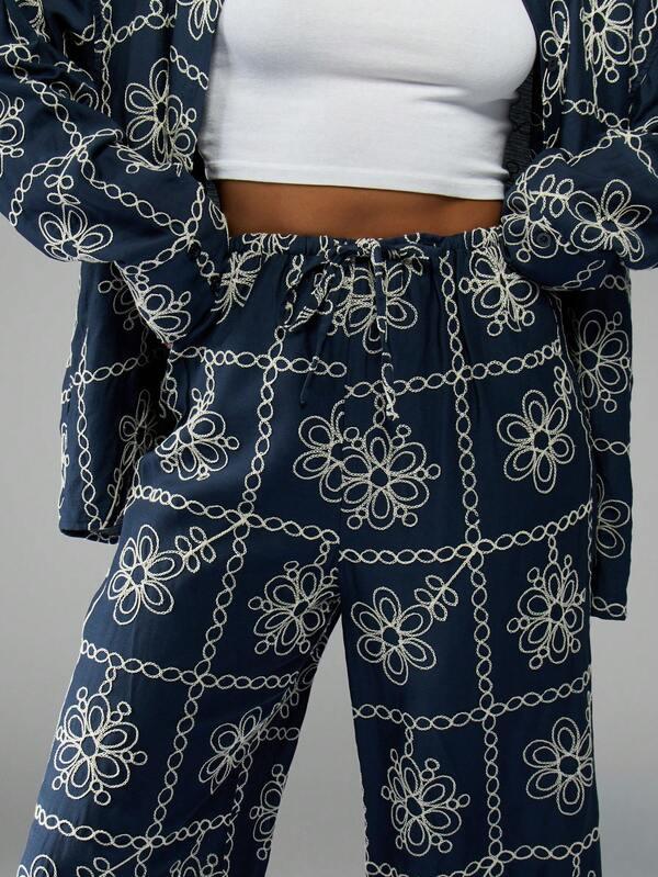 Missguided MISSGUIDED Embroidered Chain Floral Coord With Wide Leg Pants