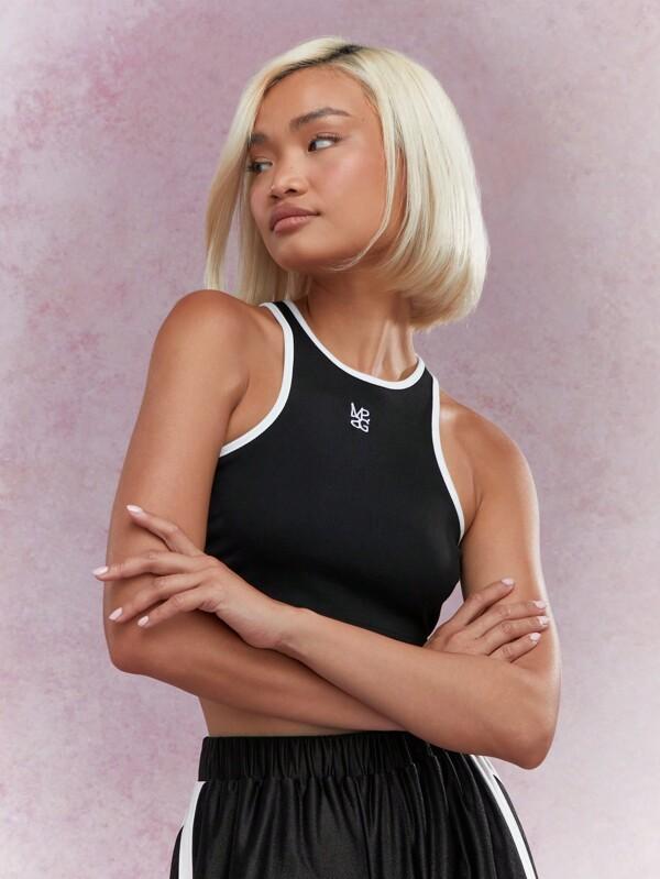 missguided MISSGUIDED Embroidered Logo Contrast Binding Tank Top