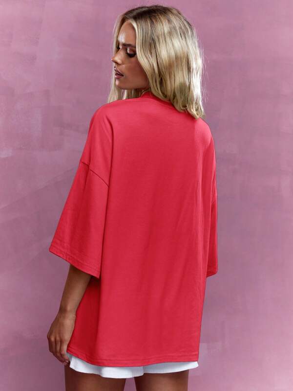Missguided MISSGUIDED Embroidered Logo Drop Shoulder Oversized Crew Neck T-Shirt