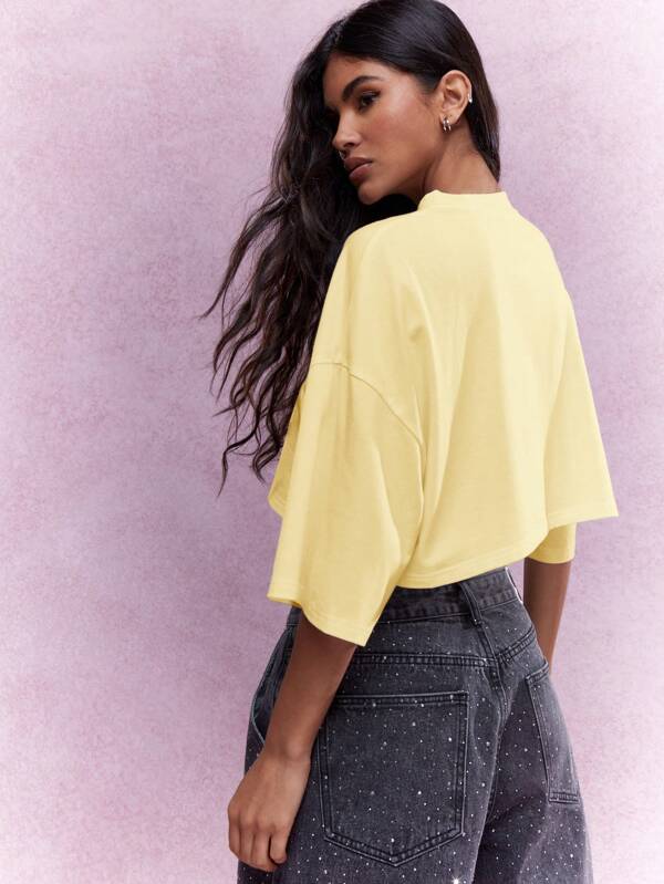 Missguided MISSGUIDED Embroidered Logo Dropped Shoulder Loose Fit Crop T-Shirt