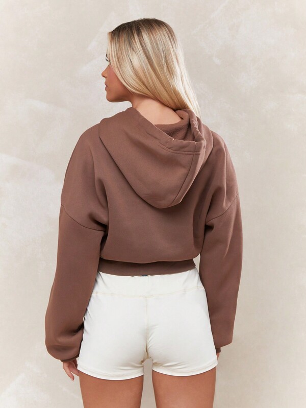 Missguided MISSGUIDED Embroidered Logo Overhead Crop Hoodie Sweatshirt