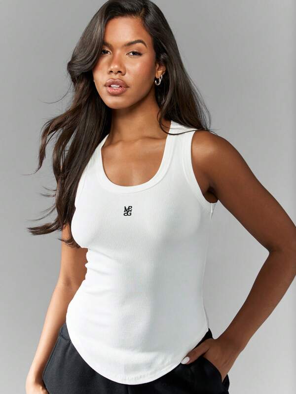 Missguided MISSGUIDED Embroidered Logo Ribbed Curve Hem Tank Top Pack Of 3