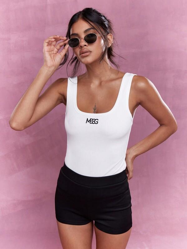 Missguided MISSGUIDED Embroidered Logo Ribbed Square Neck Tank Top