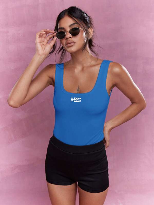Missguided MISSGUIDED Embroidered Logo Ribbed Square Neck Tank Top