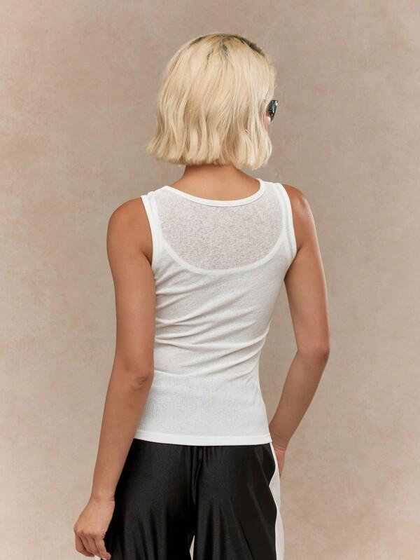 Missguided MISSGUIDED Embroidered Logo Sheer Double Layered Tank Top