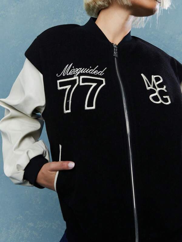 Missguided MISSGUIDED Embroidered Logo Varsity Jacket Winter Wear