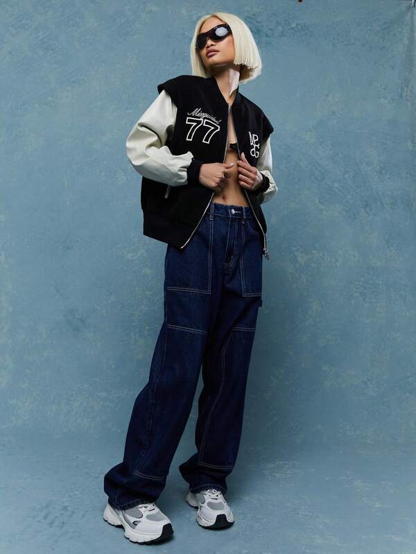 Missguided MISSGUIDED Embroidered Logo Varsity Jacket Winter Wear