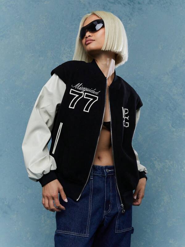 missguided MISSGUIDED Embroidered Logo Varsity Jacket Winter Wear