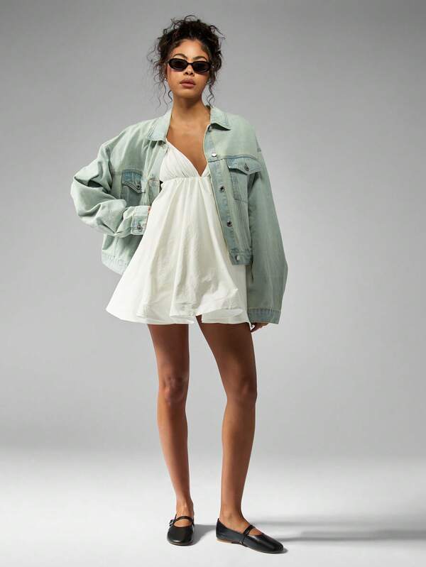 Missguided MISSGUIDED Empire Waist Babydoll Strappy Poplin Mini Dress