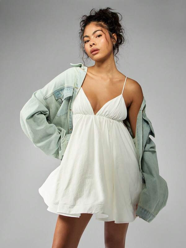 Missguided MISSGUIDED Empire Waist Babydoll Strappy Poplin Mini Dress