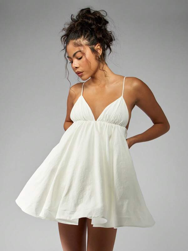 missguided MISSGUIDED Empire Waist Babydoll Strappy Poplin Mini Dress
