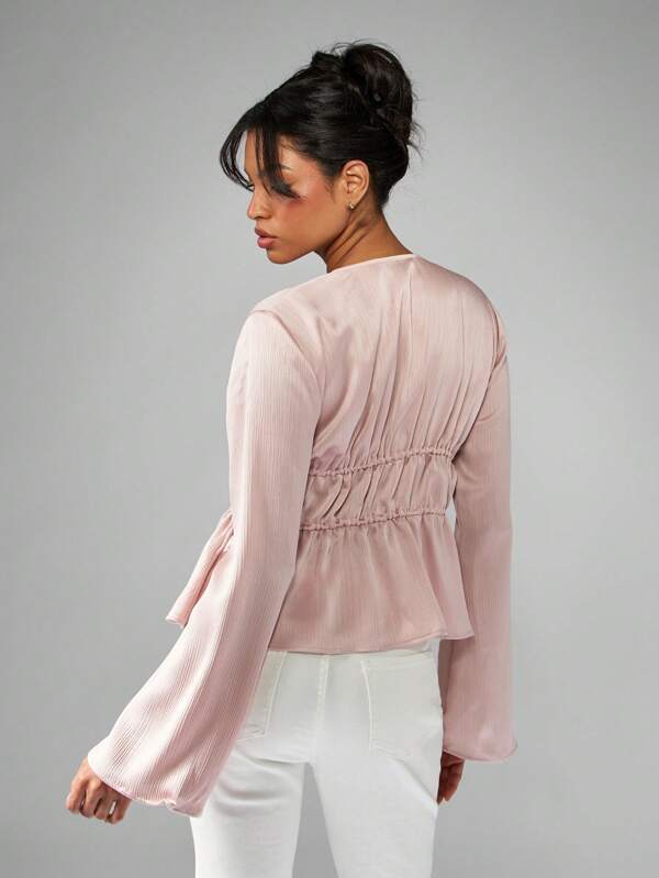 Missguided MISSGUIDED Empire Waist Blouse With Ruched Front And Bell Sleeves