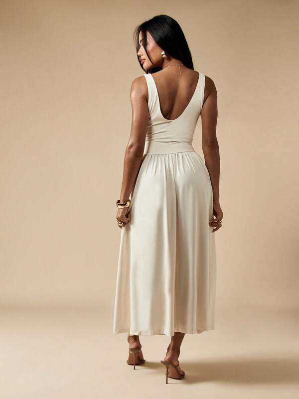 Missguided MISSGUIDED Empire Waist Jersey Dress Side Slit Midaxi Length Elegant Sleeveless