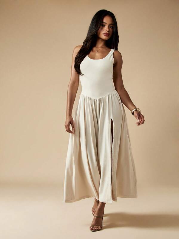 Missguided MISSGUIDED Empire Waist Jersey Dress Side Slit Midaxi Length Elegant Sleeveless