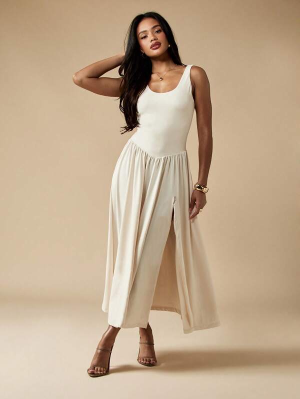 missguided MISSGUIDED Empire Waist Jersey Dress Side Slit Midaxi Length Elegant Sleeveless
