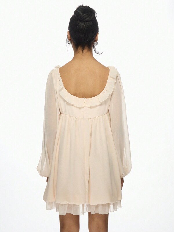 Missguided MISSGUIDED Empire Waist Ruffle Mini Dress With Balloon Sleeves