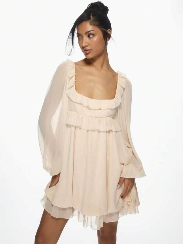 Missguided MISSGUIDED Empire Waist Ruffle Mini Dress With Balloon Sleeves