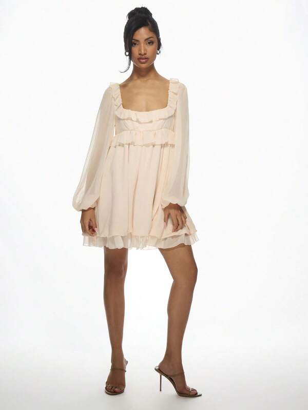 Missguided MISSGUIDED Empire Waist Ruffle Mini Dress With Balloon Sleeves