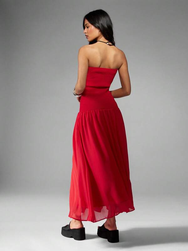 Missguided MISSGUIDED Empire Waist Smocked Flowy Chiffon Maxi Dress