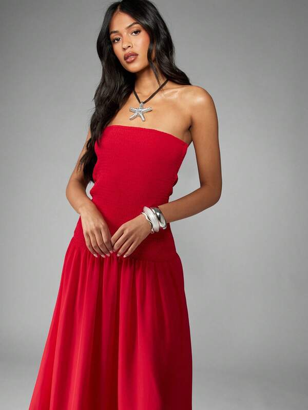 Missguided MISSGUIDED Empire Waist Smocked Flowy Chiffon Maxi Dress