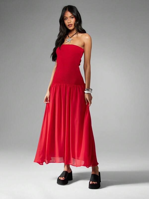 missguided MISSGUIDED Empire Waist Smocked Flowy Chiffon Maxi Dress