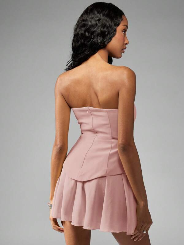 Missguided MISSGUIDED Empire Waist Strapless Pleated Chiffon Mini Dress