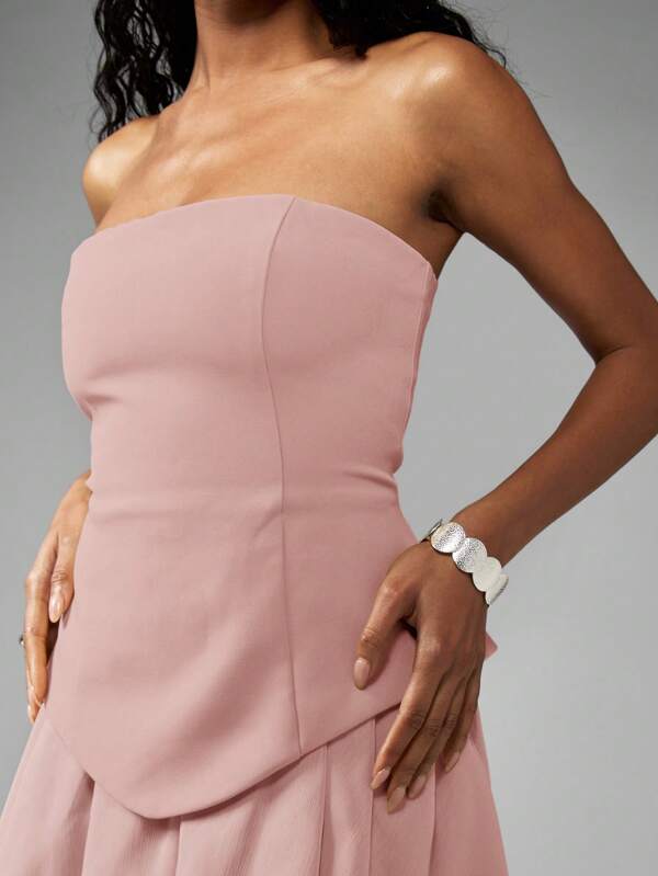 Missguided MISSGUIDED Empire Waist Strapless Pleated Chiffon Mini Dress