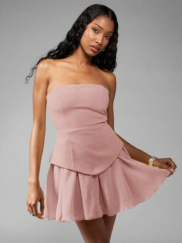 missguided MISSGUIDED Empire Waist Strapless Pleated Chiffon Mini Dress