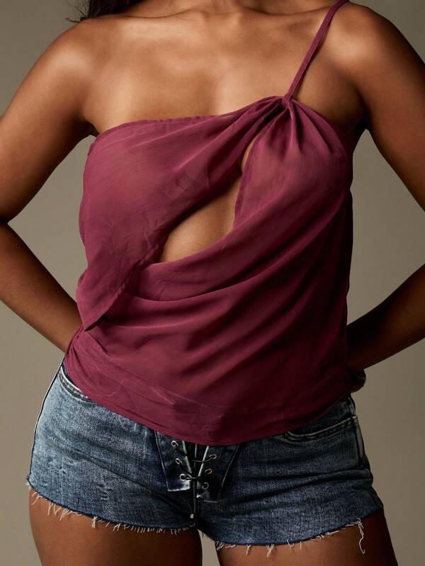 Missguided MISSGUIDED Essential Basic Asymmetric One Shoulder Ruched Tank Top
