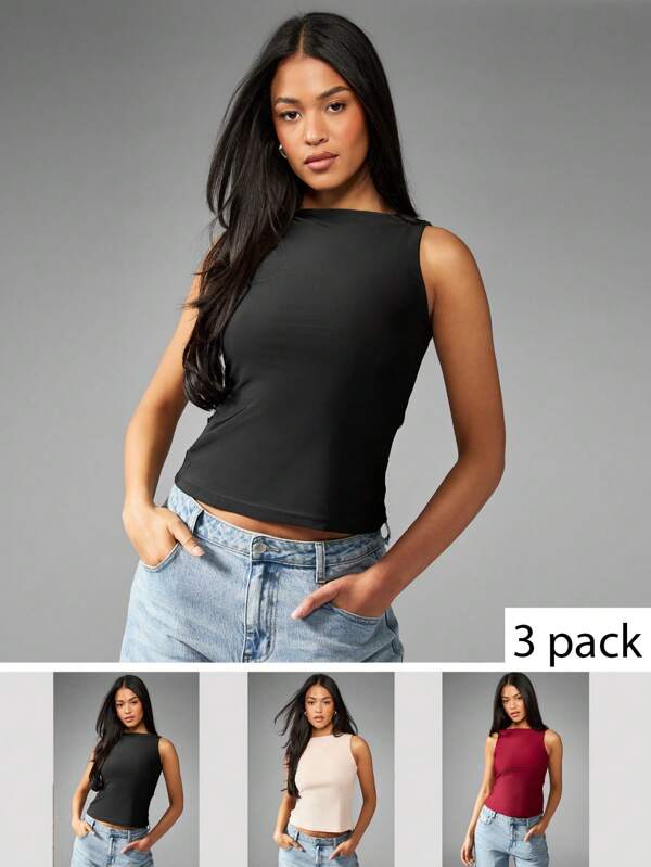 missguided MISSGUIDED Essential Basic Crop Sleeveless Cami Multi-Pack