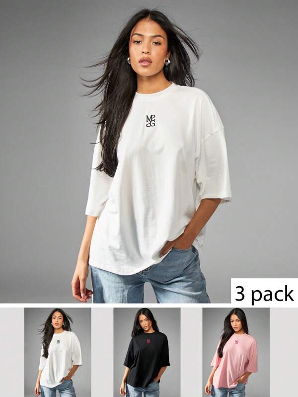 missguided MISSGUIDED Essential Relaxed Fit Logo Women T-Shirts Pack