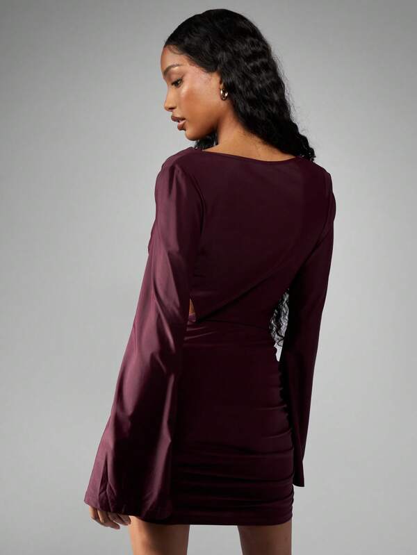 Missguided MISSGUIDED Extreme Drape Long Sleeve Cut-Out Mini Dress