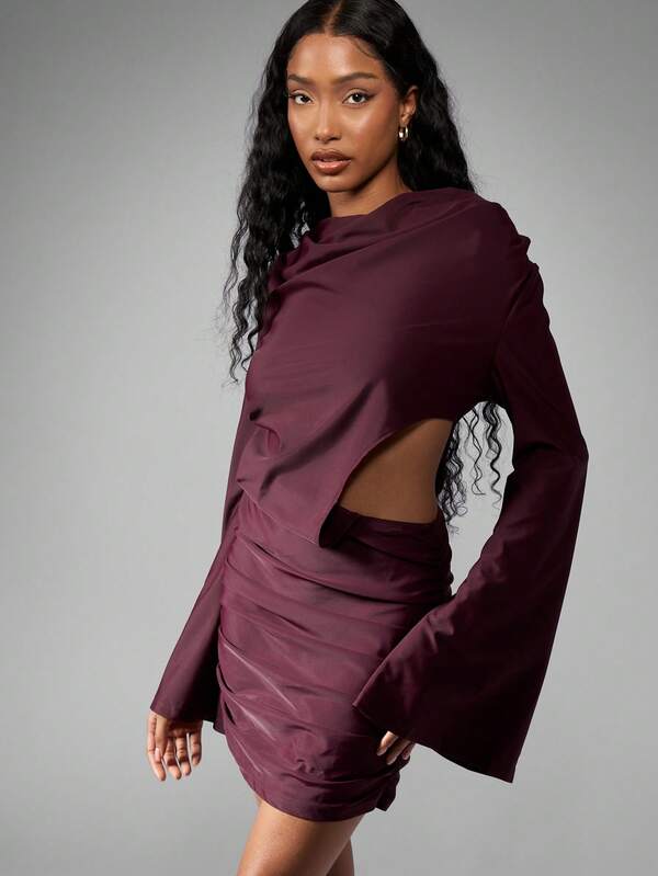 Missguided MISSGUIDED Extreme Drape Long Sleeve Cut-Out Mini Dress