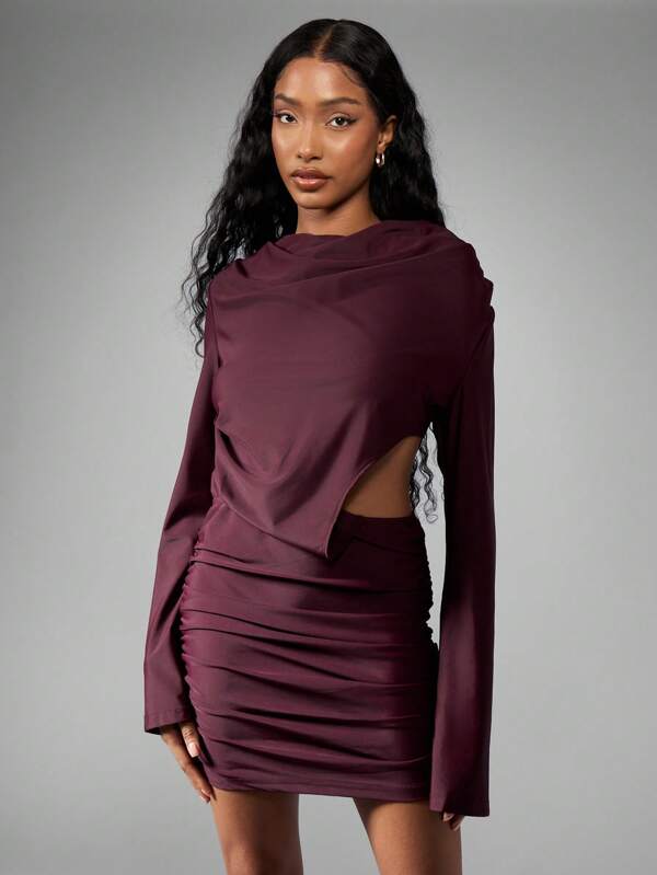 missguided MISSGUIDED Extreme Drape Long Sleeve Cut-Out Mini Dress