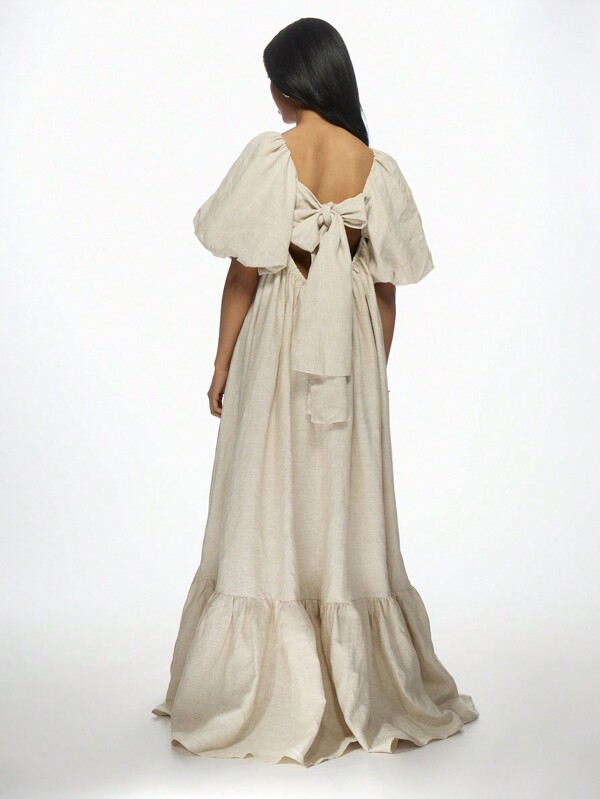 Missguided MISSGUIDED Extreme Volume Puff Sleeve Milkmaid Smock Maxi Dress