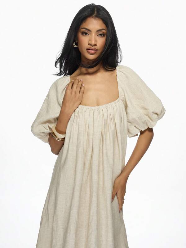 Missguided MISSGUIDED Extreme Volume Puff Sleeve Milkmaid Smock Maxi Dress