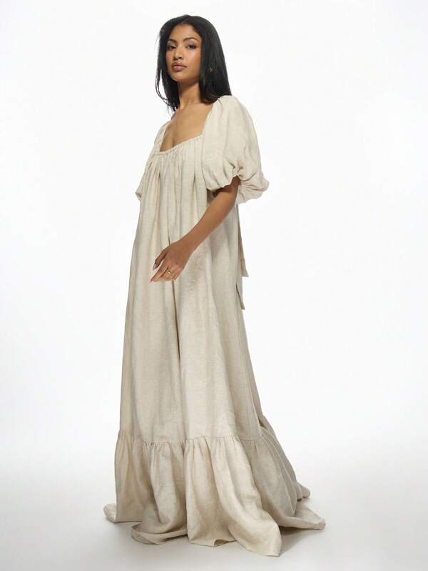 Missguided MISSGUIDED Extreme Volume Puff Sleeve Milkmaid Smock Maxi Dress