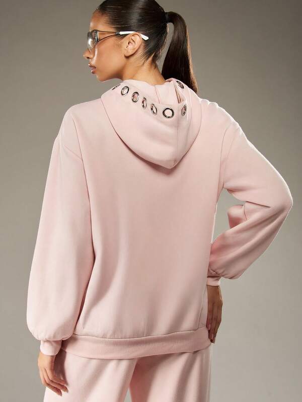 Missguided MISSGUIDED Eyelet Detail Full Zip Hoodie With Drawstring