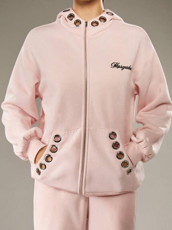 Missguided MISSGUIDED Eyelet Detail Full Zip Hoodie With Drawstring