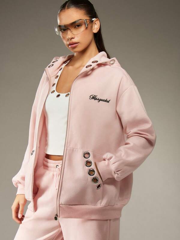 missguided MISSGUIDED Eyelet Detail Full Zip Hoodie With Drawstring