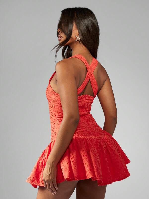 Missguided MISSGUIDED Eyelet Lace Fit And Flare Mini Dress