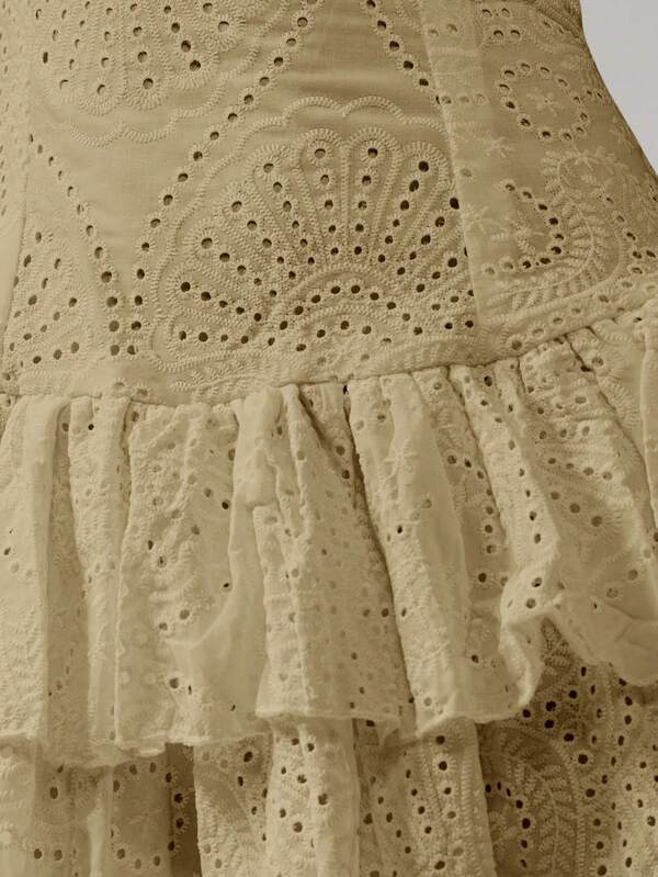 Missguided MISSGUIDED Eyelet Lace Square Neck Tiered Ruffle Skirt Mini Dress