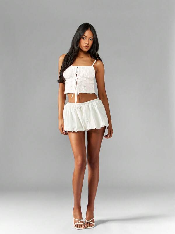 Missguided MISSGUIDED Eyelet Lace Tie Front Corset Style Crop Tank