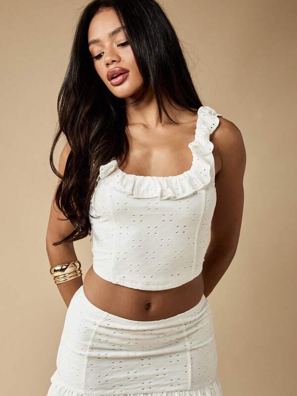 Missguided MISSGUIDED Eyelet Ruffle Trim Two Piece Set